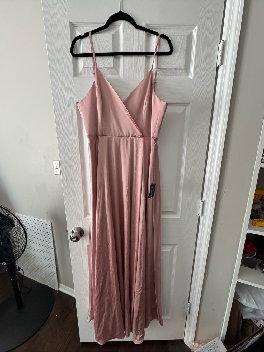 Lulu's Blush Pink Satin-Feel Spaghetti Strap Maxi Dress